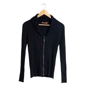 BELLDINI | Womens Black Front Zipper Ribbed Sweater Y2K 2000s Style Size XL Cute